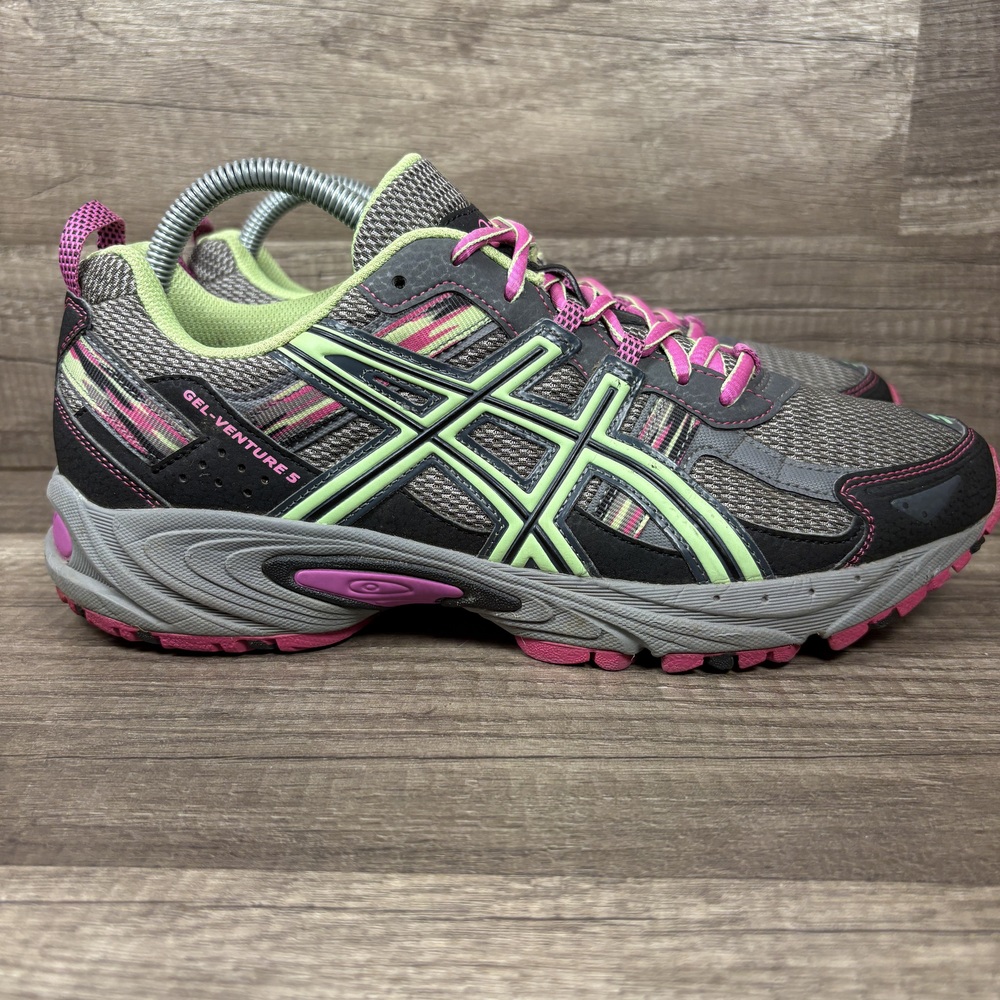 Asics Gel-Venture 5 Gray Pink Green Womens US Size 9.5 T5N8N Running Shoes